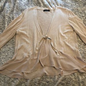 Cardigan tan sweater with front tie XL